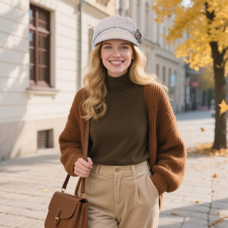 stablerice 2 Pcs Womens Newsboy Cap Women Retro Classic Visor Newsboy Cabbie Cap Beret Hats with Flower Buckle - Image 5